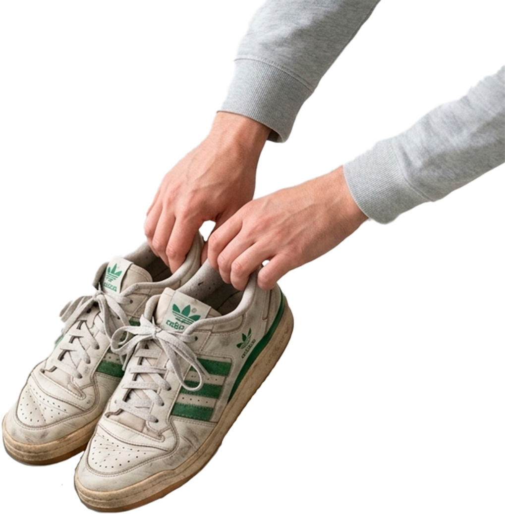 Eskuek erabilitako zapatilak bilketa-gunera eramaten